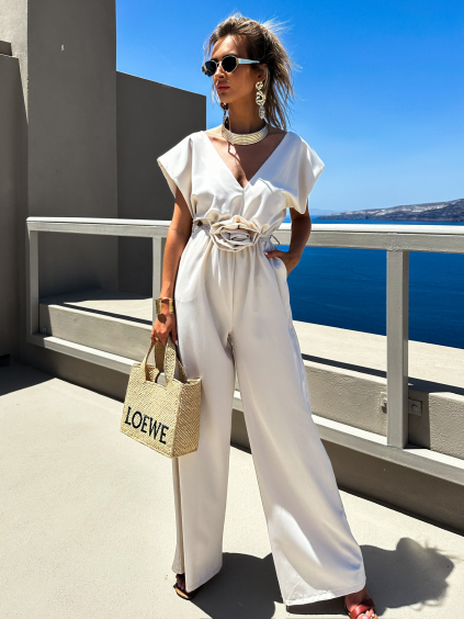 Béžový dlhý overal KOSMAS s vreckami