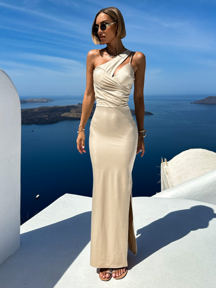 Krémové elegantné asymetrické šaty ERAN