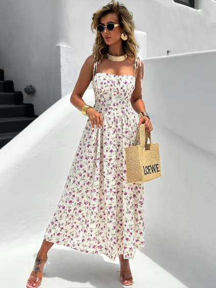 Krémové letné vzdušné šaty KORZIT s kvetinovým vzorom