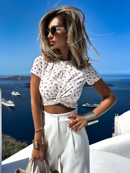 Biely kvetinový crop top MARWIN