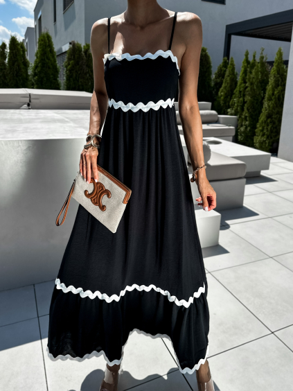 Čierne dlhé maxi šaty BOLLE na ramienka