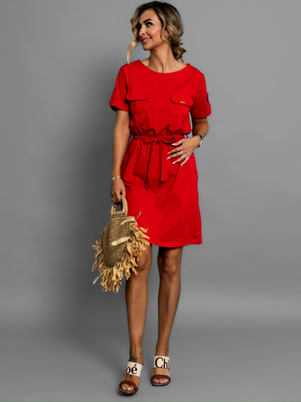 Červené šaty DOMINIQUE s vreckami