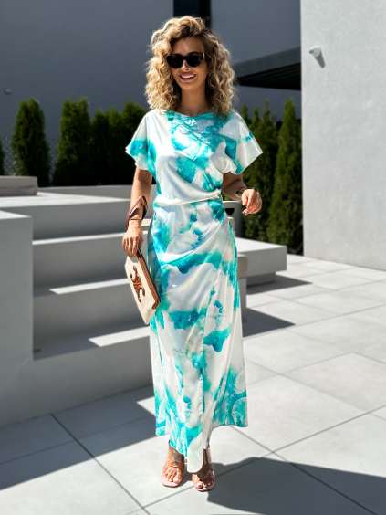 Tyrkysové dlhé saténové šaty SAPFO