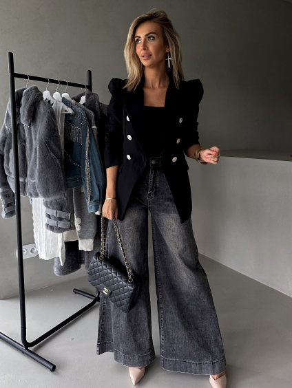 Šedé široké wide leg džínsy JEZABEL
