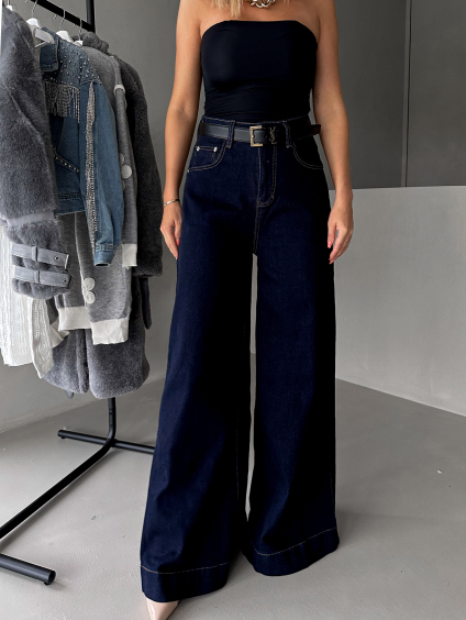 Tmavomodré wide leg široké džínsy JEZABEL