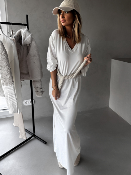 Biele dlhé oversize šaty HATHOR s dlhým rukávom