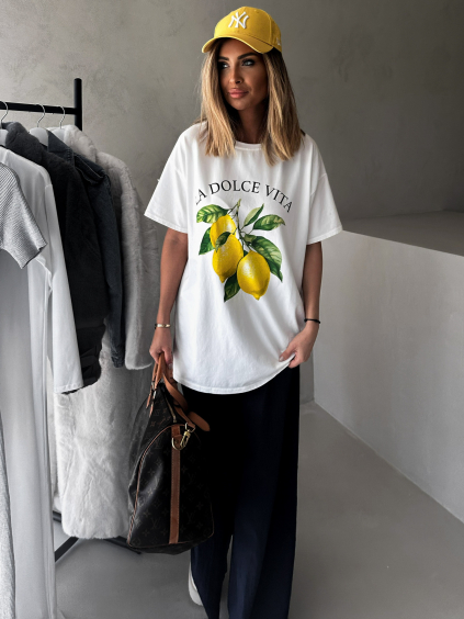 Biele oversize tričko MALALA s citrónmi