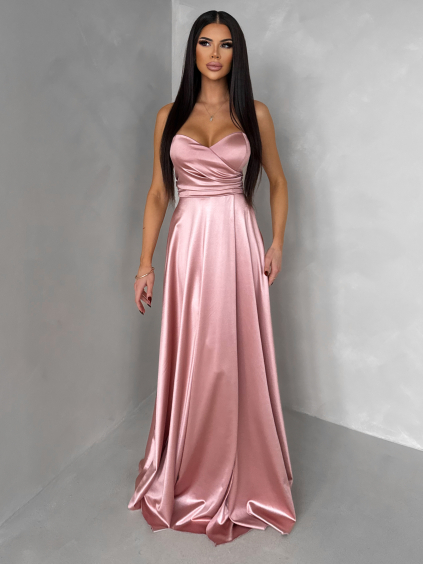 Starorůžové společenské dlouhé šaty SYCHAEUS bez ramínek (Veľkosť ONESIZE)