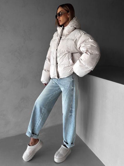 Krémová zimní prošívaná oversize bunda RIZPAH (Veľkosť ONESIZE)