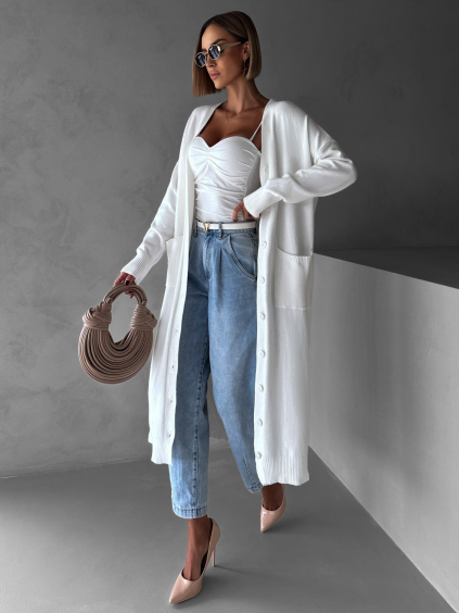 Biely dlhý sveter ORONAL na gombíky