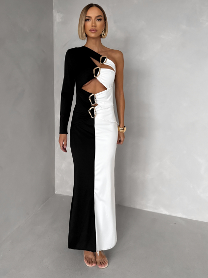 Čiernobiele sexi dlhé šaty KARILETO