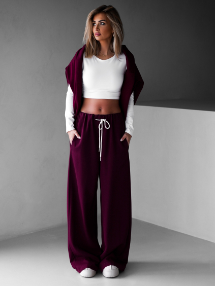 Bordové široké nohavice SOFIER s rozšírenými nohavicami