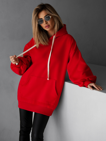 Červená basic oversize mikina CRUZY s kapucňou