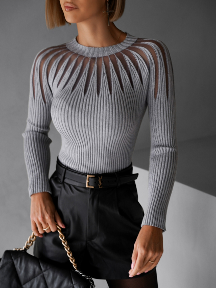 Šedé elegantné tričko EVELYNE s dlhým rukávom