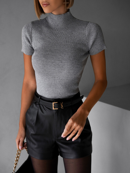 Šedé rebrované tričko EVANTIA s krátkym rukávom