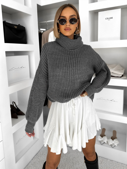 Šedý dlouhý svetr CONSTANE (Veľkosť ONESIZE)