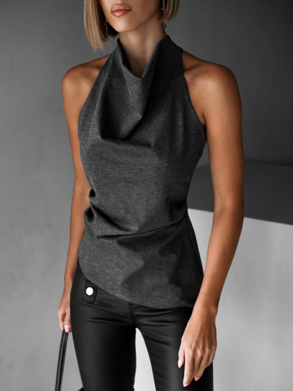 Šedý elegantný top ATANAS s voľným chrbtom