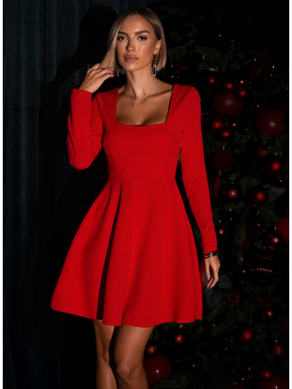 Červené áčkové šaty BUTTONI s výstrihom