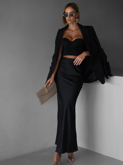 Čierna dlhá saténová sukňa REGENORY