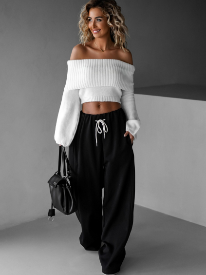 Čierne elegantné široké nohavice SOFIER so šnúrkou