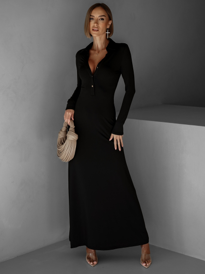 Čierne dlhé košeľové šaty ANDROMED