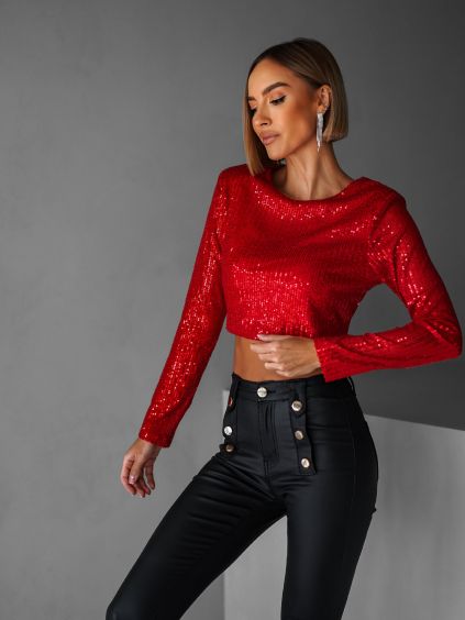 115263 2 cerveny flitrovany crop top petromila s vycpavkami