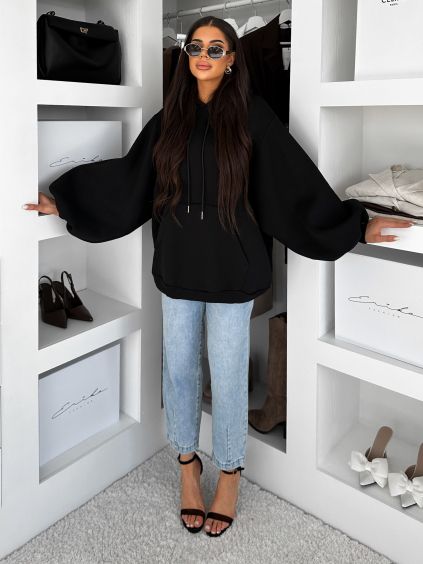 Černá oversize maxi mikina PYRRHA s kapucí (Veľkosť ONESIZE)