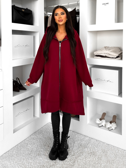 Vínová oversize dlouhá mikina PLUSYT na zip (Veľkosť ONESIZE)