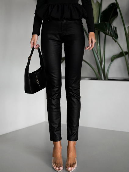 Čierne koženkové štýlové nohavice BRITA