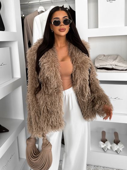 116769 12 hnedy faux fur kozesinovy kratky kabatek hieno