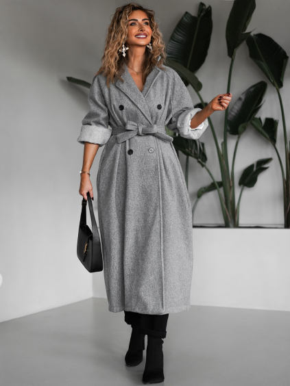 Šedý dlouhý elegantní oversize kabát KERRYL (Veľkosť ONESIZE)