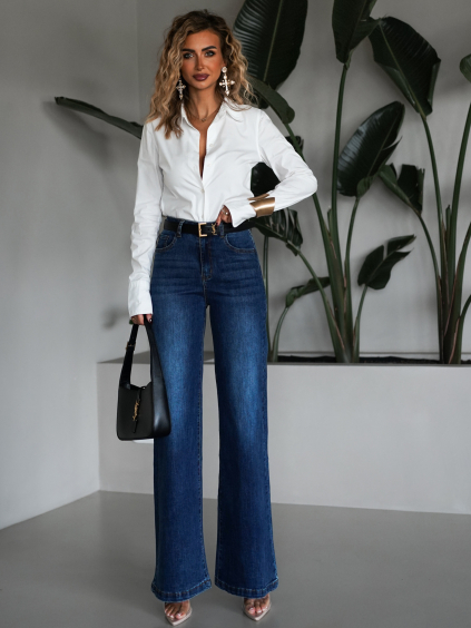 Tmavomodré široké wide leg džínsy PYRAMUS