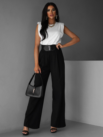 Čierne široké elegantné nohavice DONATELLA s opaskom