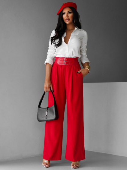 Červené široké elegantné nohavice DONATELLA s opaskom