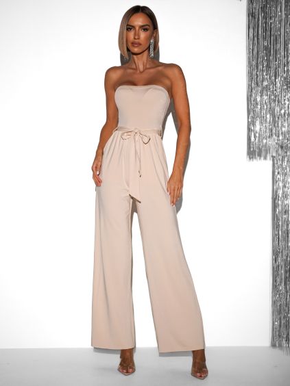 Krémový elegantní overal RALENTI na zavazování (Veľkosť M/L)