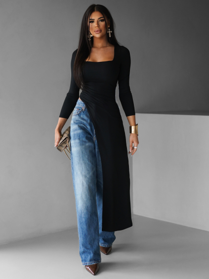 Čierna asymetrická tunika GIANG s dlhým rukávom