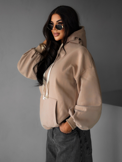 Hnědá basic oversize mikina CRUZY s kapucí (Veľkosť ONESIZE)