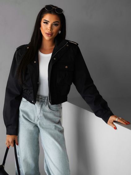 Černá krátká stylová bundička GRAZYNA (Veľkosť M/L)
