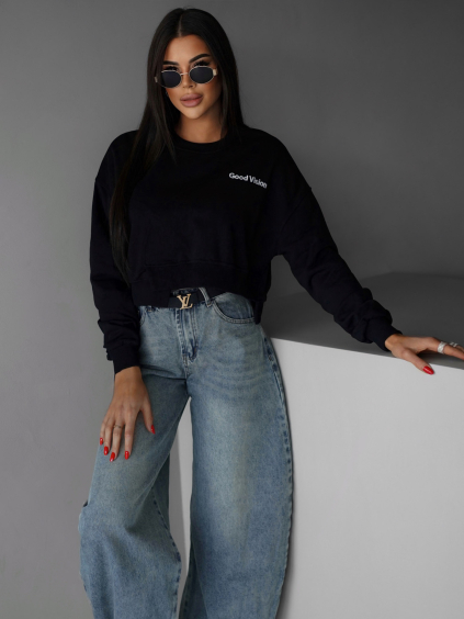 Černá bavlněná crop mikina WADIE (Veľkosť ONESIZE)