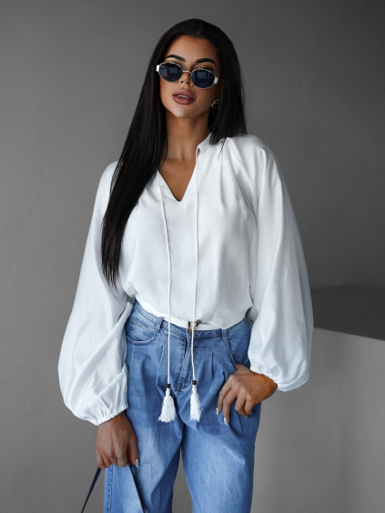 Bílá bavlněná boho halenka KOLETY (Veľkosť ONESIZE)