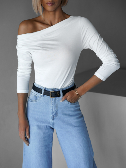 Biele tričko LOGENA s dlhým rukávom