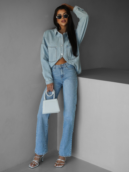 Modré stylové wide leg světlé džíny BONET (Veľkosť L)