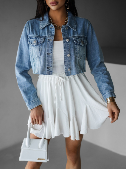 Modrá džínsová krátka crop bunda CHRISI