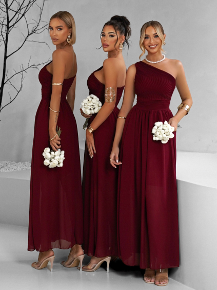 Bordó šifónové dlhé šaty FLOAT pre družičky