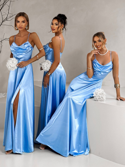 Světle modré saténové šaty LUNOREX pro družičky (Veľkosť ONESIZE)