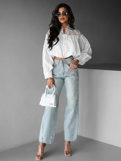 Bílá krátká crop halenka KINELY (Veľkosť M/L)