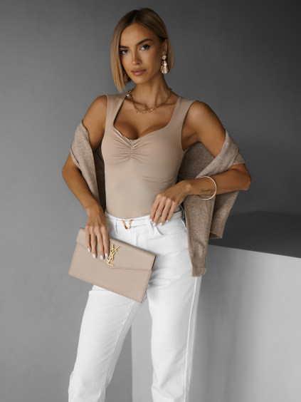 Béžové elegantné body AKANDE s výstrihom