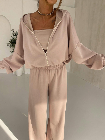 Béžová stylová tepláková souprava BEAUN s topem (Veľkosť ONESIZE)