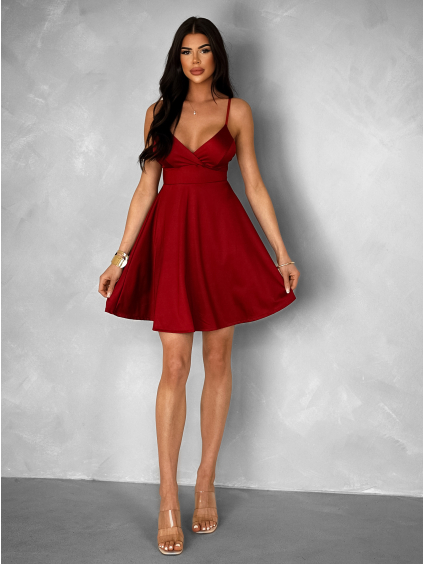 Bordó krátke letné saténové šaty DARANA