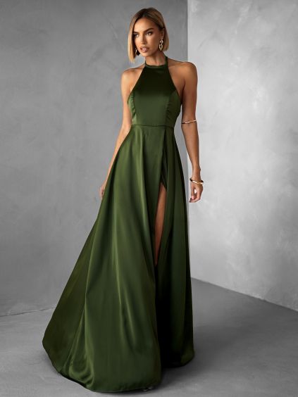 124550 3 khaki dlouhe satenove saty hambur